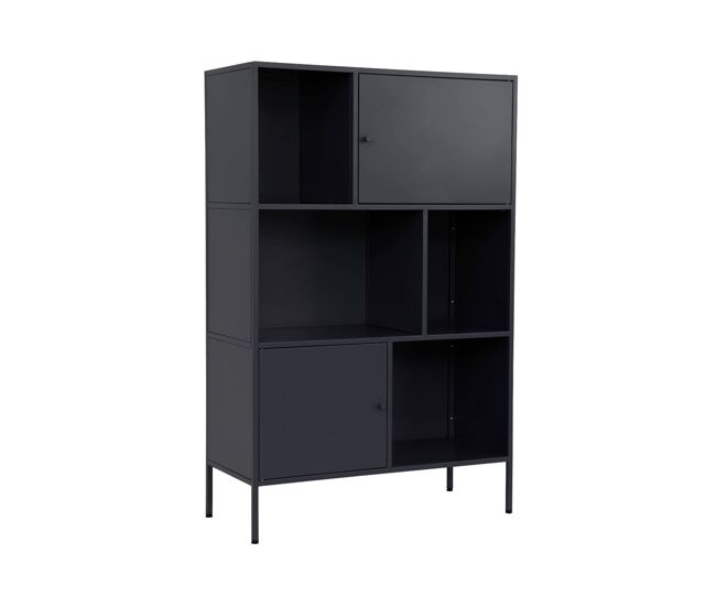 Aparador estilo industrial de metal con 6 compartimentos, oklahoma, negro, 80x35x125 cm
