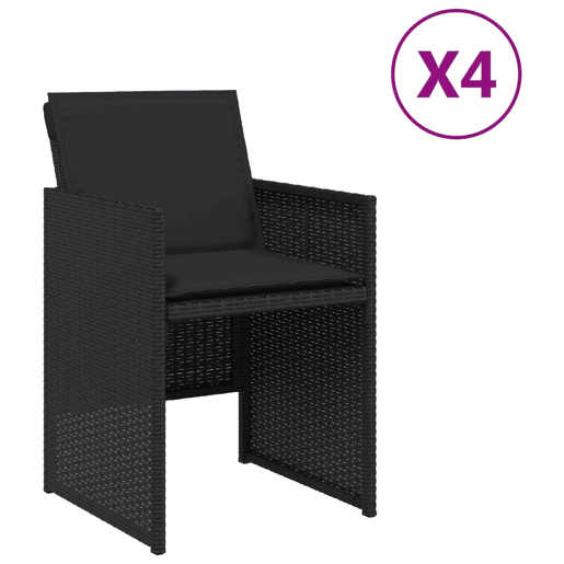 Cadeiras de jardim - Cadeiras de exterior com almofadões 4 pcs vime PE preto