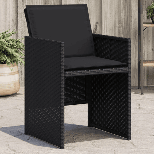 Cadeiras de jardim - Cadeiras de exterior com almofadões 4 pcs vime PE preto