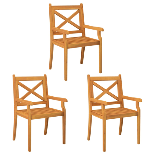 Cadeiras de jantar - Cadeiras de exterior de exterior 3 pcs madeira de acácia maciça Cadeiras de jantar - Cadeiras de exterior de exterior 3 pcs madeira de acácia maciça