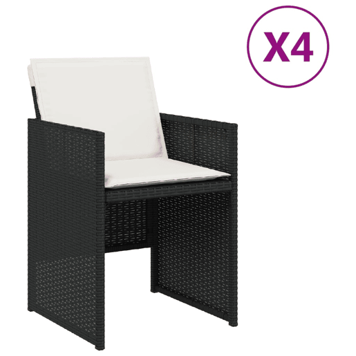 Cadeiras de jardim - Cadeiras de exterior com almofadões 4 pcs vime PE preto