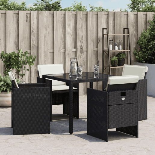 Cadeiras de jardim - Cadeiras de exterior com almofadões 4 pcs vime PE preto