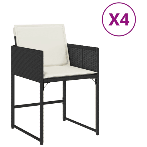 Cadeiras de jardim - Cadeiras de exterior com almofadões 4 pcs vime PE preto
