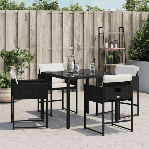 Cadeiras de jardim - Cadeiras de exterior com almofadões 4 pcs vime PE preto