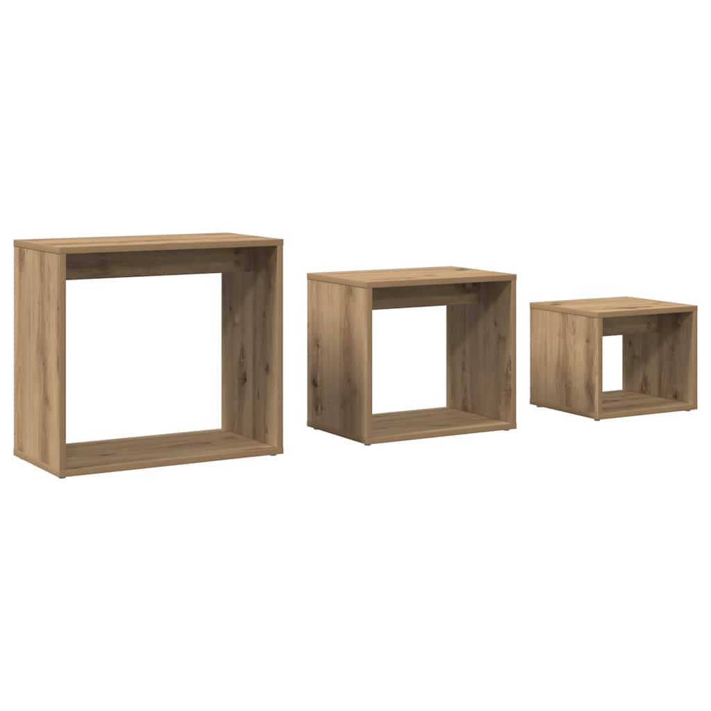 mesas apilables 3 pzas madera contrachapada color roble artisan