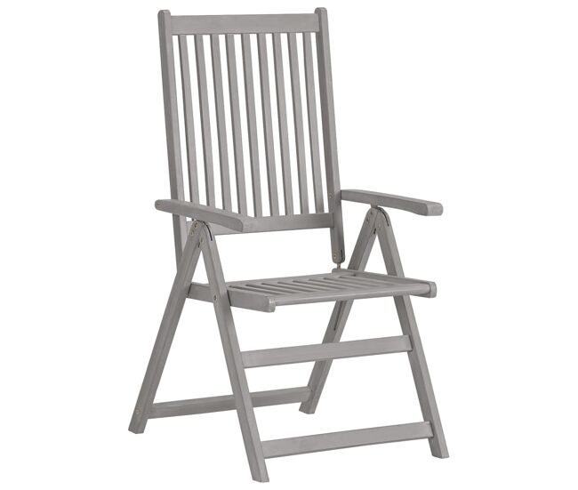 Juego de 4 sillas de jardín reclinables - sillas de exterior madera maciza de acacia gris