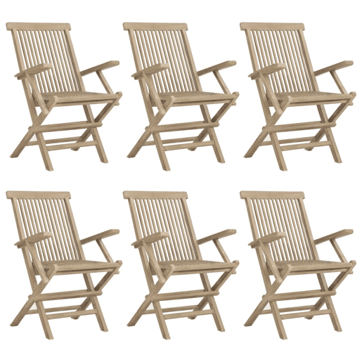 Cadeiras de jardim - Cadeiras de exterior dobráveis 6 pcs 56x61x89cm teca maciça cinza