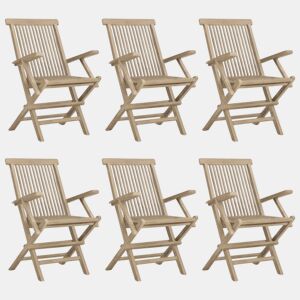 Cadeiras de jardim - Cadeiras de exterior dobráveis 6 pcs 56x61x89cm teca maciça cinza