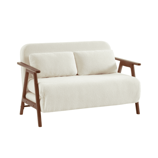 Banco sofá conversível em madeira e boucle texturizado, 2 lugares , Sven, Branco, 133x81x84 cm