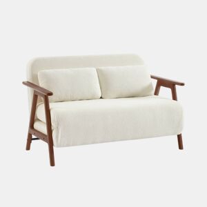 Banco sofá conversível em madeira e boucle texturizado, 2 lugares , Sven, Branco, 133x81x84 cm
