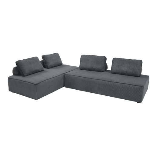 Sofá modular em tecido veludo canelado de 4 lugares, Lao, Cinza escuro, 180x90x78 cm