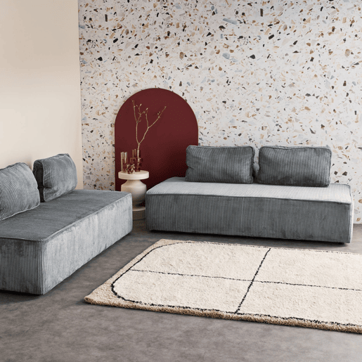 Sofá modular em tecido veludo canelado de 4 lugares, Lao, Cinza escuro, 180x90x78 cm