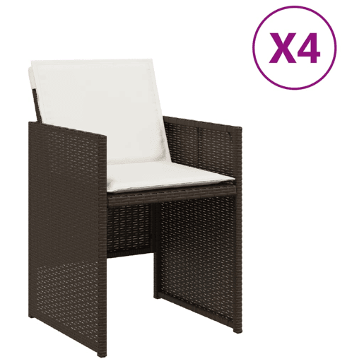 Cadeiras de jardim - Cadeiras de exterior com almofadões 4 pcs vime PE castanho