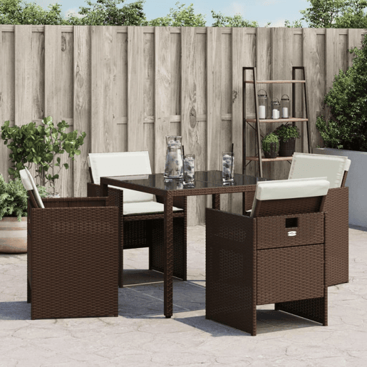 Cadeiras de jardim - Cadeiras de exterior com almofadões 4 pcs vime PE castanho