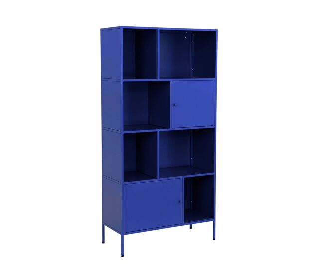 Aparador estilo industrial de metal con 8 compartimentos, oklahoma, azul, 80x35x160.5 cm