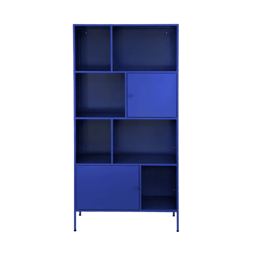 Aparador, móvel de armazenamento industrial de metal, 8 compartimentos, Oklahoma, Azul, 80x35x160.5 cm