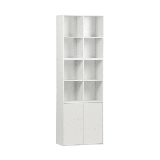 Estante, biblioteca modular decoração madeira, 2 portas e 8 nichos, Kompo, Branco, 70x35x70 cm Estante, biblioteca modular decoração madeira, 2 portas e 8 nichos, Kompo, Branco, 70x35x70 cm