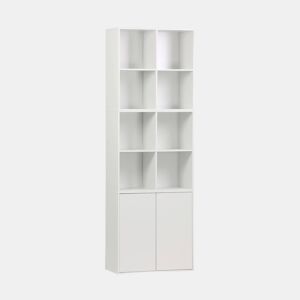 Estante, biblioteca modular decoração madeira, 2 portas e 8 nichos, Kompo, Branco, 70x35x70 cm