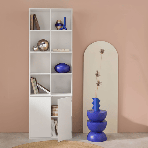 Estante, biblioteca modular decoração madeira, 2 portas e 8 nichos, Kompo, Branco, 70x35x70 cm Estante, biblioteca modular decoração madeira, 2 portas e 8 nichos, Kompo, Branco, 70x35x70 cm