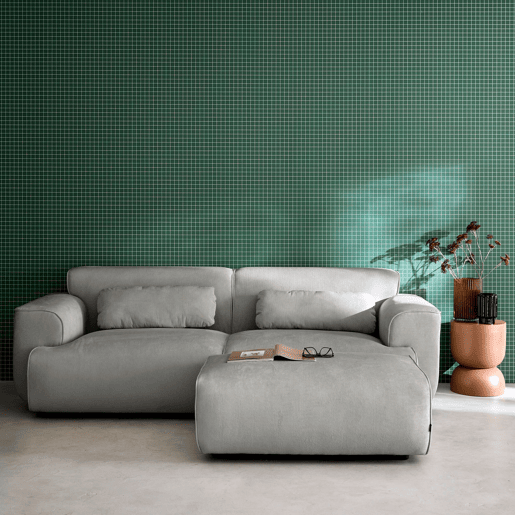 Pufe, repousa-pés para sofá veludo cotelê de 3 lugares, Wallas veludo, Cinza Claro, 102x70x41 cm