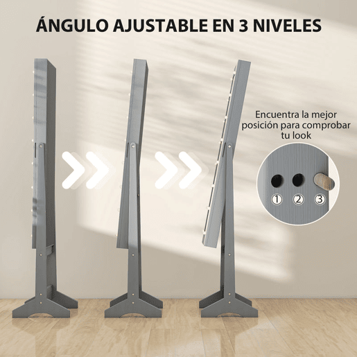 HOMCOM Espelho Joalheiro com Luzes LED Armário para Joias Joalheiro de Pé com Espelho Completo Ângulo Ajustável com Prateleiras Ranuras para Anéis 36x30x136 cm Cinzento