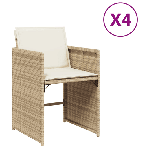 Cadeiras de jardim - Cadeiras de exterior com almofadões 4 pcs vime PE bege