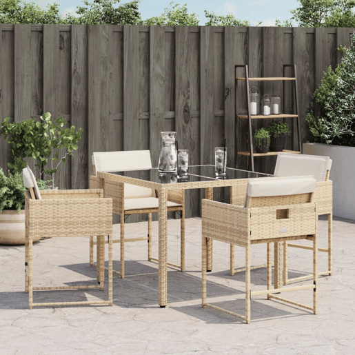Cadeiras de jardim - Cadeiras de exterior com almofadões 4 pcs vime PE bege