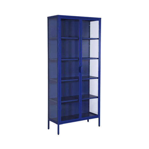 Aparador de aço e vidro temperado 2 portas, 180cm, Arkansas, Azul, 80x35x180 cm Aparador de aço e vidro temperado 2 portas, 180cm, Arkansas, Azul, 80x35x180 cm