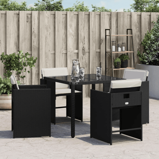 Cadeiras de jardim - Cadeiras de exterior com almofadões 4 pcs vime PE preto
