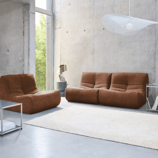 Sofá modular em boucle texturizado de 3 lugares, Sokol boucle, Terracota, 91x105x72 cm