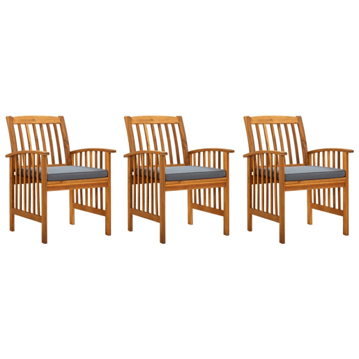 Cadeiras de jantar p jardim - Cadeiras de exterior 3 pcs c almofadões acácia maciça