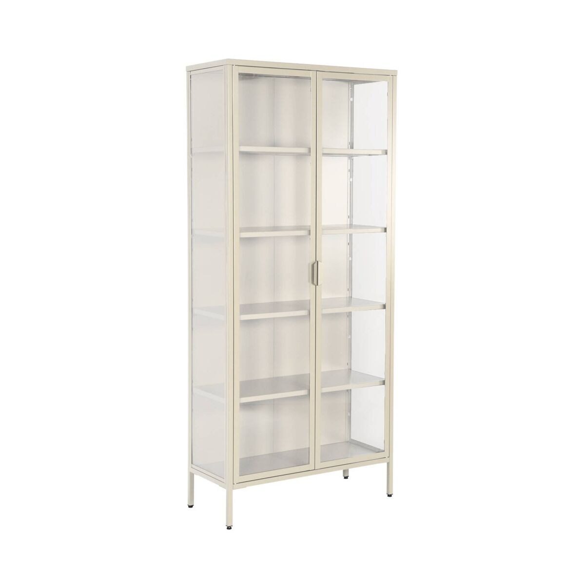 Aparador, vitrina de acero y vidrio templado con 2 puertas, 180cm 80 Beige