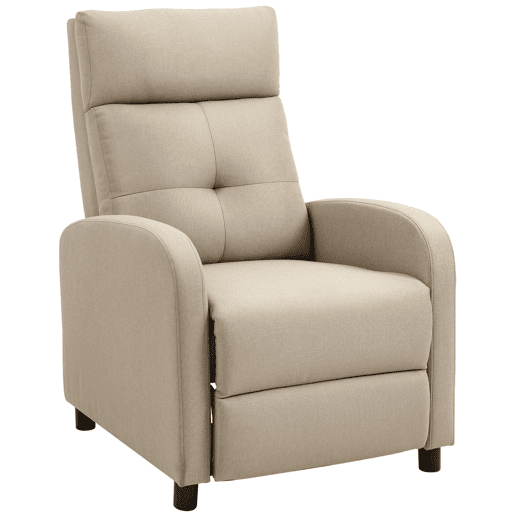 HOMCOM Poltrona Relax Reclinável até 155° Poltrona Reclinável Manual Estofado em Tecido Carga Máxima 150 kg para Pessoas com Altura Inferior 195 cm 67x87x98 cm Bege