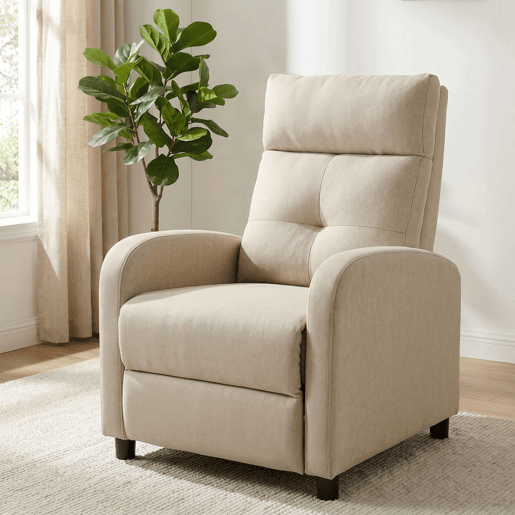 HOMCOM Poltrona Relax Reclinável até 155° Poltrona Reclinável Manual Estofado em Tecido Carga Máxima 150 kg para Pessoas com Altura Inferior 195 cm 67x87x98 cm Bege