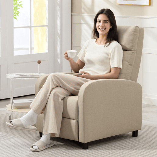 HOMCOM Poltrona Relax Reclinável até 155° Poltrona Reclinável Manual Estofado em Tecido Carga Máxima 150 kg para Pessoas com Altura Inferior 195 cm 67x87x98 cm Bege