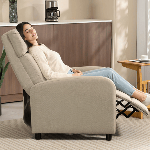 HOMCOM Poltrona Relax Reclinável até 155° Poltrona Reclinável Manual Estofado em Tecido Carga Máxima 150 kg para Pessoas com Altura Inferior 195 cm 67x87x98 cm Bege