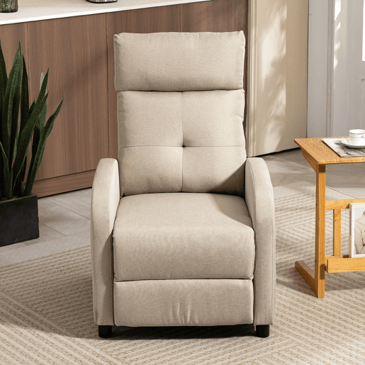 HOMCOM Poltrona Relax Reclinável até 155° Poltrona Reclinável Manual Estofado em Tecido Carga Máxima 150 kg para Pessoas com Altura Inferior 195 cm 67x87x98 cm Bege