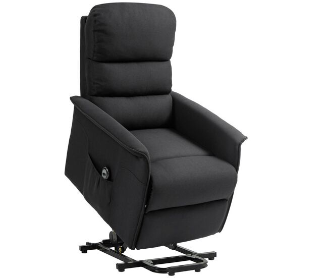 Homcom sillón relax reclinable eléctrico levanta personas, sillón elevador con control remoto, reposapiés, tapizado en lino, bolsillo lateral, para salón, dormitorio, negro