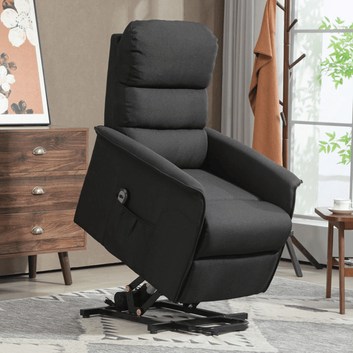 HOMCOM Poltrona Relax Reclinável Elétrica Poltrona Levanta Pessoas com Controlo Remoto e Bolso Lateral Poltrona Elétrica para Sala de Estar Dormitório 66x90x96 cm Preto