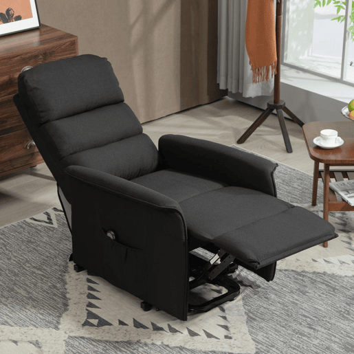 HOMCOM Poltrona Relax Reclinável Elétrica Poltrona Levanta Pessoas com Controlo Remoto e Bolso Lateral Poltrona Elétrica para Sala de Estar Dormitório 66x90x96 cm Preto