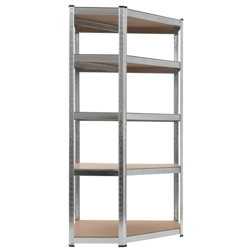 Prateleira de armazenamento para carga pesada, oficina robusta, ferramentas de garagem, prata 90 x 90 x 180 cm aço e MDF 02_0000704