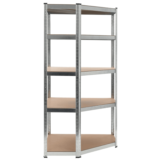 Prateleira de armazenamento para carga pesada, oficina robusta, ferramentas de garagem, prata 90 x 90 x 180 cm aço e MDF 02_0000704