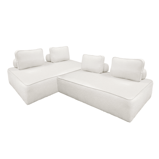Sofá modular em tecido boucle de 4 lugares, Bao, Creme, 180x90x74 cm