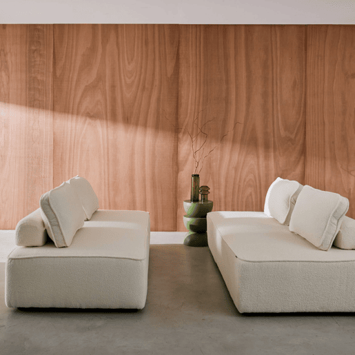 Sofá modular em tecido boucle de 4 lugares, Bao, Creme, 180x90x74 cm
