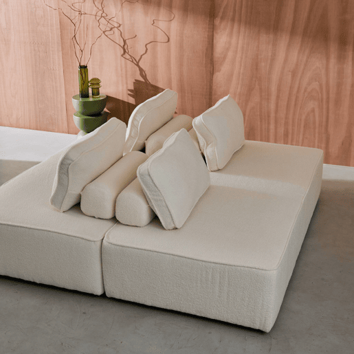 Sofá modular em tecido boucle de 4 lugares, Bao, Creme, 180x90x74 cm