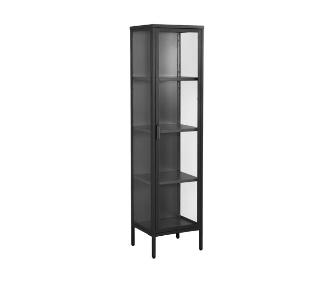 Aparador de acero y vidrio templado con 1 puerta, 160cm negro - 40x35x160 cm