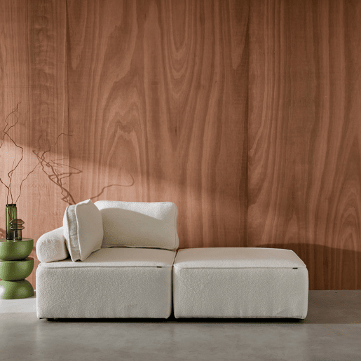 Sofá modular em tecido boucle de 2 lugares, Bao, Creme, 90x90x74 cm