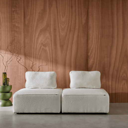 Sofá modular em tecido boucle de 2 lugares, Bao, Creme, 90x90x74 cm