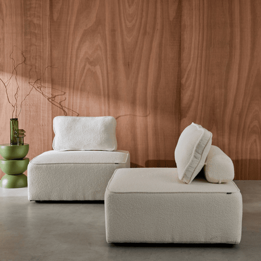 Sofá modular em tecido boucle de 2 lugares, Bao, Creme, 90x90x74 cm