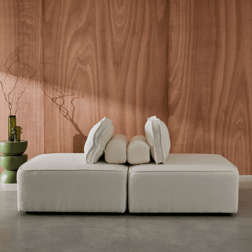 Sofá modular em tecido boucle de 2 lugares, Bao, Creme, 90x90x74 cm